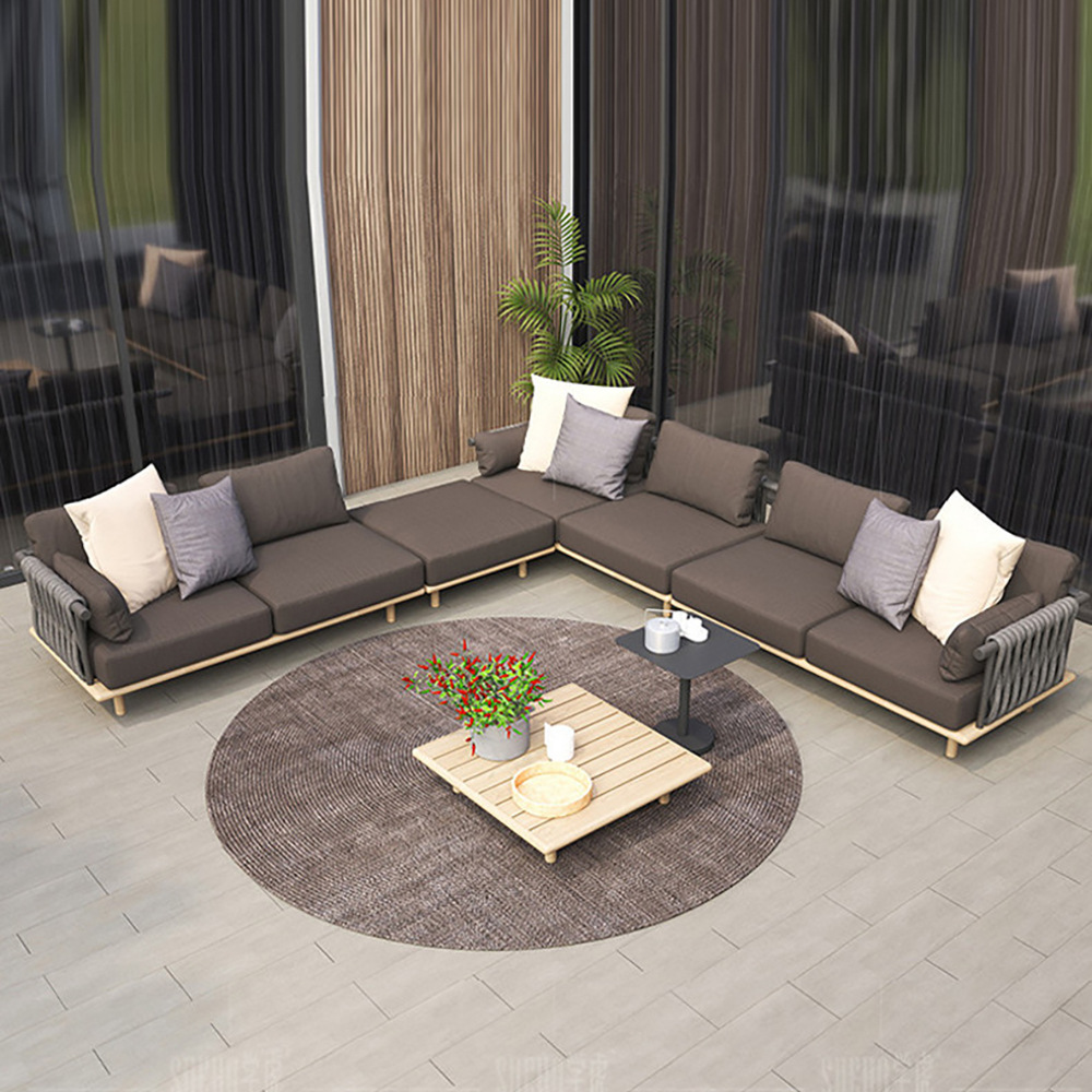 户外柚木沙发北欧露天别墅防水沙发茶几庭院休闲转角自由组合沙发