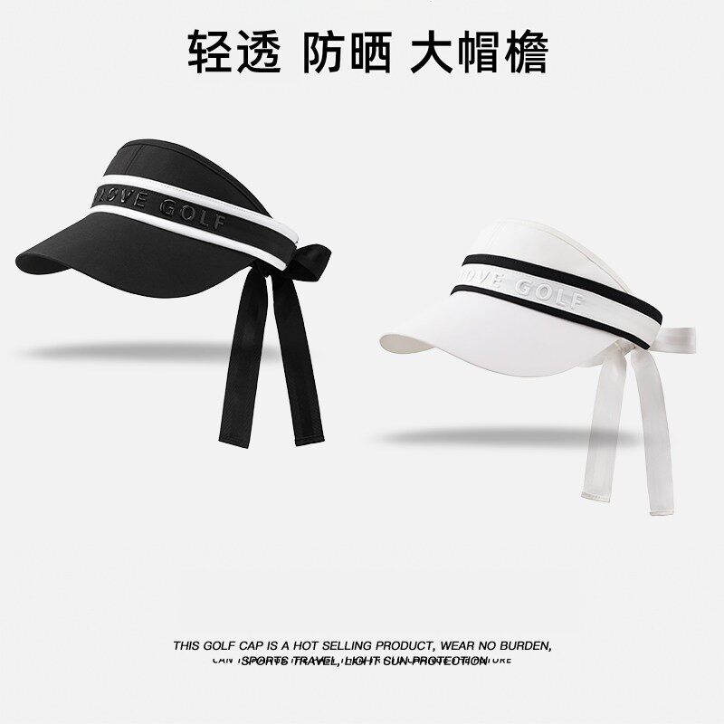 高尔夫帽子女空顶防晒遮阳帽飘带蝴蝶结抗UV显脸小撞色球帽女