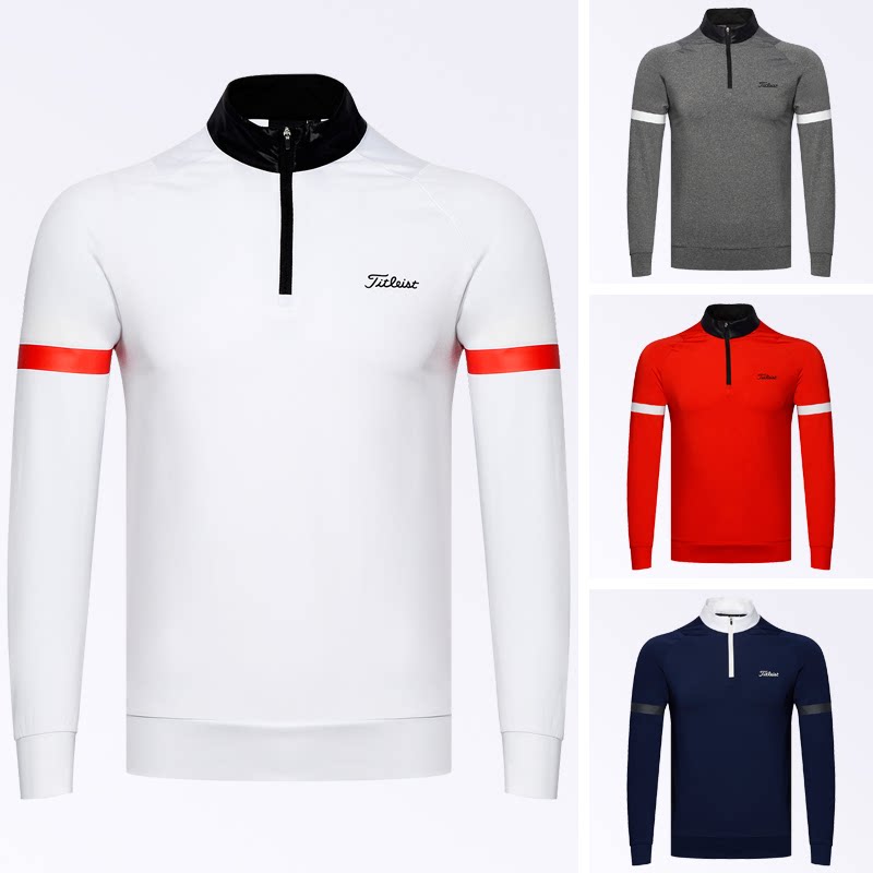 新品秋冬高尔夫男装长袖Polo衫立领速干透气上衣弹力吸湿排汗T恤