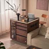 实木餐厅家用岛台小户型客厅黑胡桃木餐边柜餐桌备餐操作台料理台