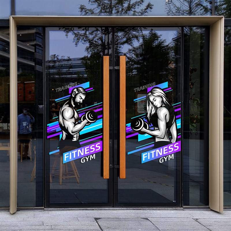 时尚肌肉人物海报装饰健身房迎新装饰FITNESS玻璃广Y告贴画静电贴图片