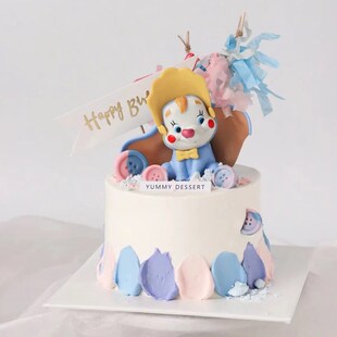 小飞象蛋糕装饰摆件 卡通云朵儿童插件流苏插牌生日快乐装扮配件