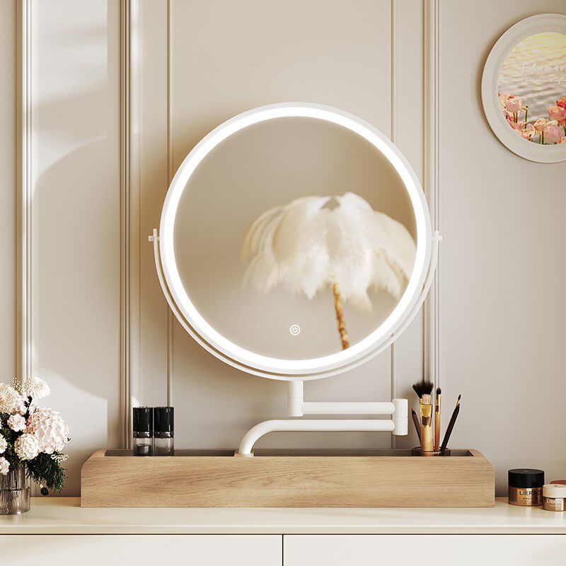 化妆桌桌面台式化妆镜梳妆镜储物收纳镜子圆形旋转立式镜美妆卧室