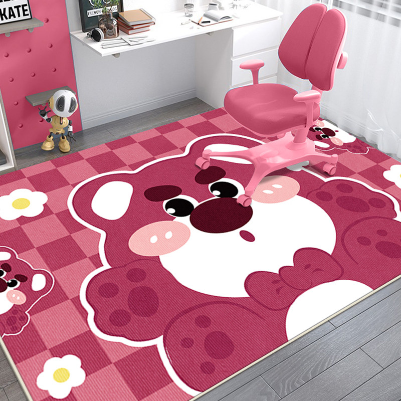 草莓熊电脑椅地垫儿童学习椅子滚轮滑轮书桌转椅阅读区长方形地毯