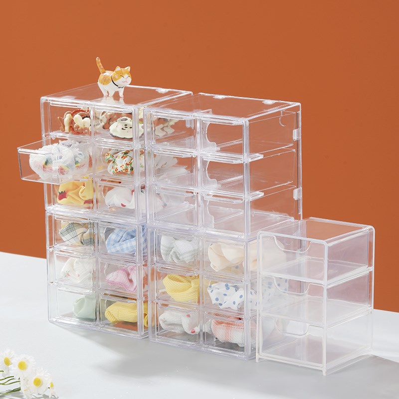 迷你抽屉柜全透明9宫格抽s屉盒手工分类收纳盒桌角首饰整理架.426