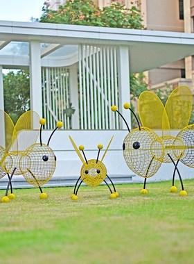 户外铁艺蜜蜂不锈钢雕塑公园林小区庭院景观草坪动物装饰昆虫摆件