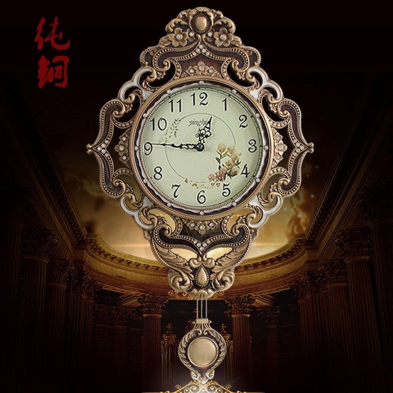 欧式轻奢纯铜挂钟客厅家用时尚静音钟表创意个性大气时钟摇摆挂表
