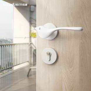 烁盾小鸟门锁现代室内卧室房门锁静音磁吸木门锁白色分体门把手