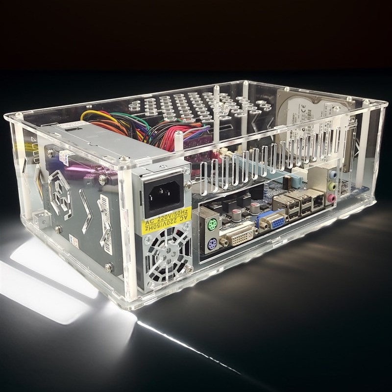 亚克力机箱小1u电源+matx透明ITX机箱台式pmma定制款个Z性办公家