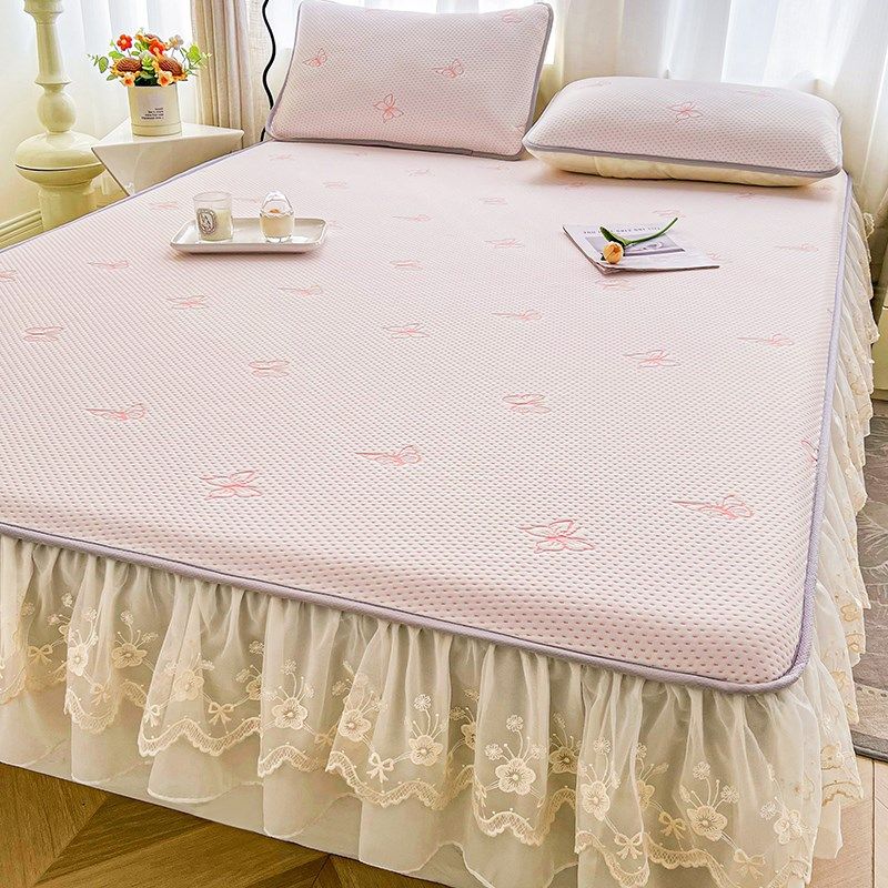 夏季冰豆豆床笠凉席三件套公主风冰丝席床裙款空调软席子可机水洗,床上用品,冰丝席,淘宝优惠券,粉丝福利购,淘宝优惠卷