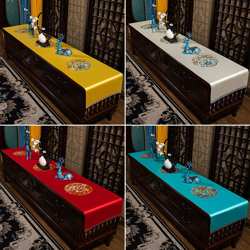 中式电视柜盖布布艺长方形家用茶几台布防尘盖巾餐桌垫桌布厚桌旗