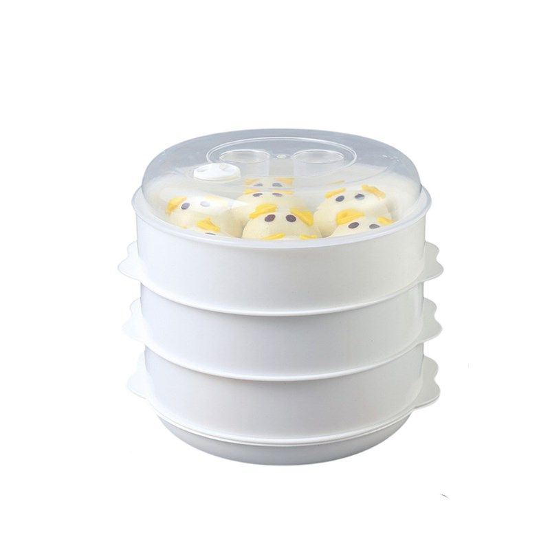 微波炉专用加热蒸笼圆形带盖耐高温多功能厚加热饭菜蒸格馒头蒸盒