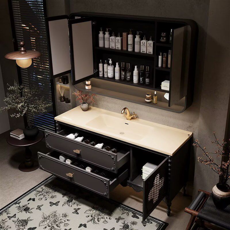 落地藤编浴室柜洗手洗脸盆柜组合陶瓷一体盆卫生间洗漱台2025新款