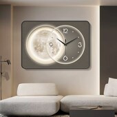 现代简约餐厅钟表挂钟客厅2024新款 极简月球创意时钟挂墙书房挂画