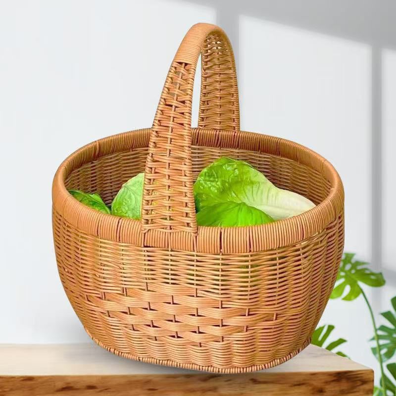 圆形纯手工彷藤编织水果篮购物篮鸡蛋手提菜篮子收纳采摘野餐手编