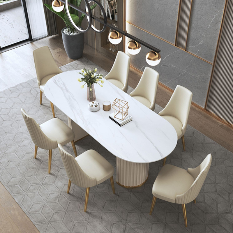 家用小户型轻奢岩板餐桌椅组合现代简约白色长方形吃饭桌子Y805#