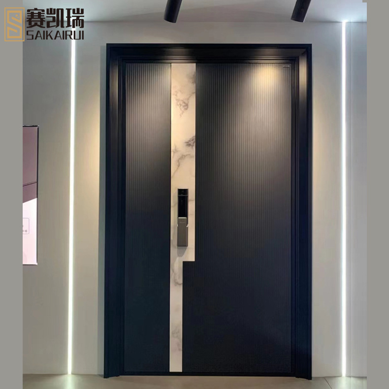 现代轻奢入户门精雕铸铝门甲级防盗门一门一景子母门家用别墅大门