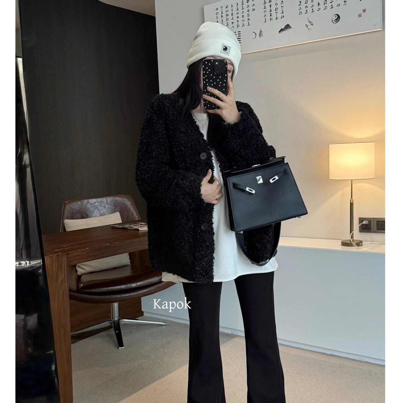 【KAPOK】2025冬季新款韩版皮草V领慵懒宽松羊羔毛短外套女25F161