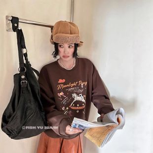 新款 2025冬季 月光小马印花加绒加厚宽松圆领卫衣25800 FISH