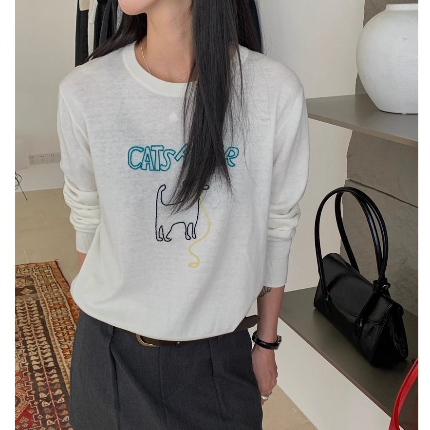 【SIMNICE】2025秋上新字母图案刺绣爆款宽松百搭针织衫女M7289