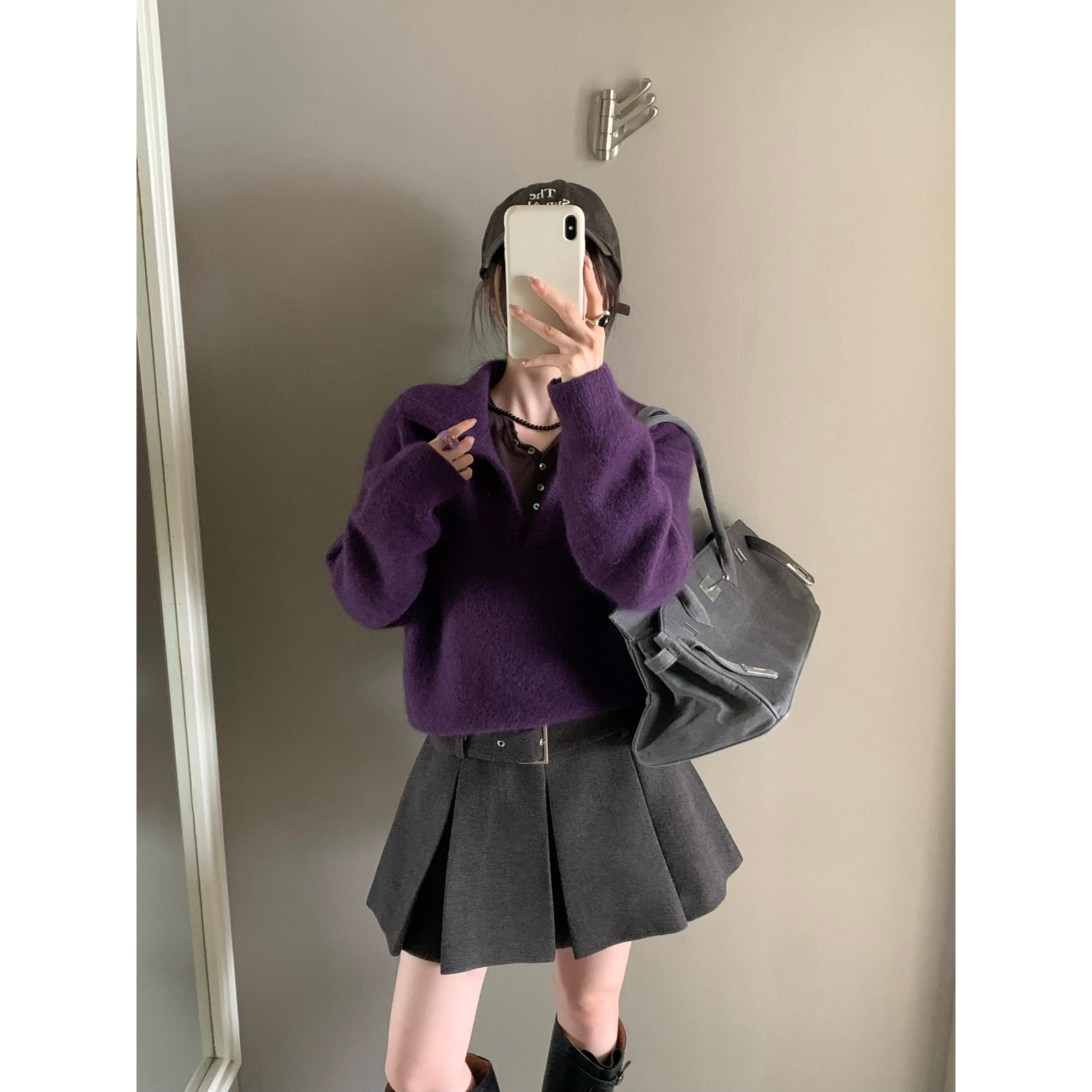 ONE TIME-翻领长袖氛围感设计感穿搭保暖毛衣（含26兔毛）OT71883