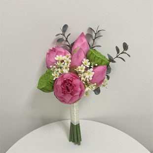 新中式仿真荷花莲花手捧花影w楼婚纱摄影仿真花束客厅摆设插花装