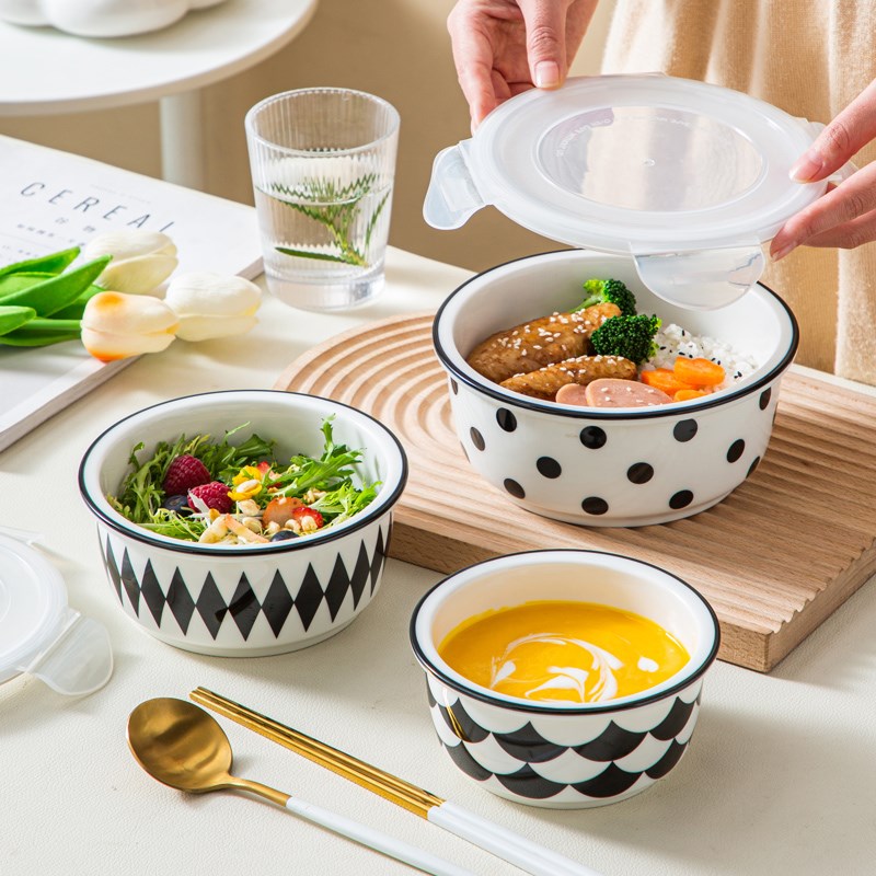 蒸蛋碗汤碗微波炉专用的碗饭盒陶瓷碗带盖上班族U保鲜碗带盖密封