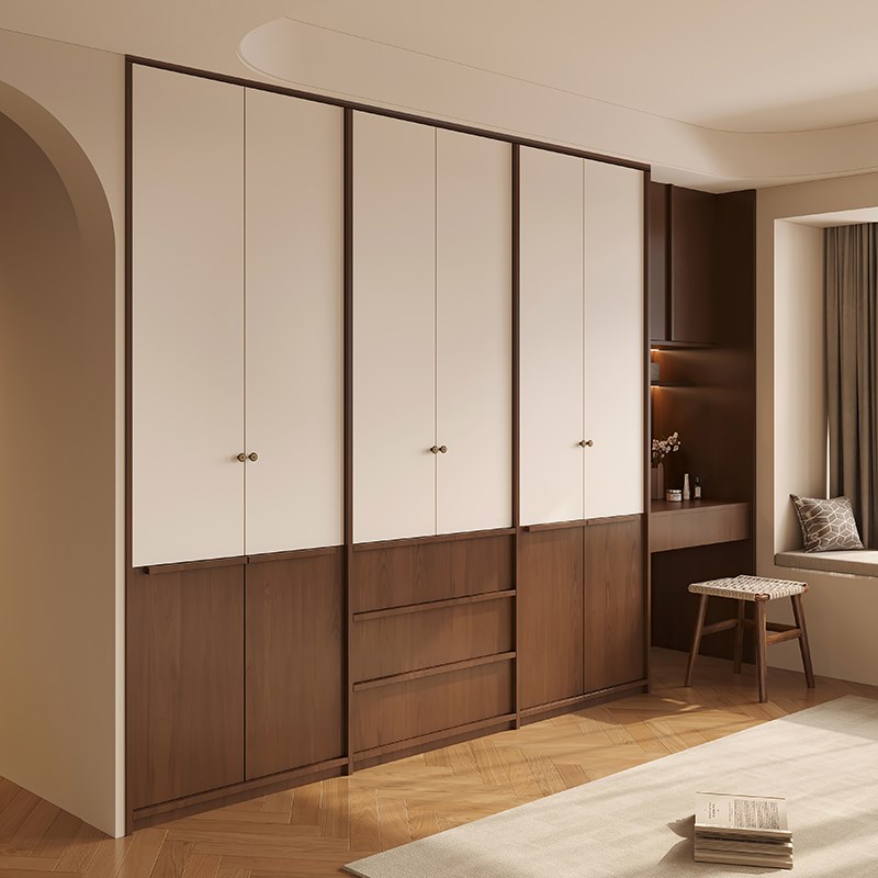 中古风衣柜家用卧室新中式t骨骼线大衣柜带梳妆台一体定制简易柜