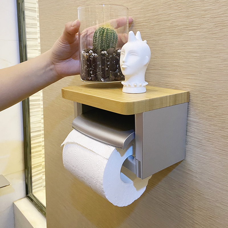 免打孔纸巾架纸巾盒日式楠竹木塑料卫生J间厕所卷纸器置物架抽纸