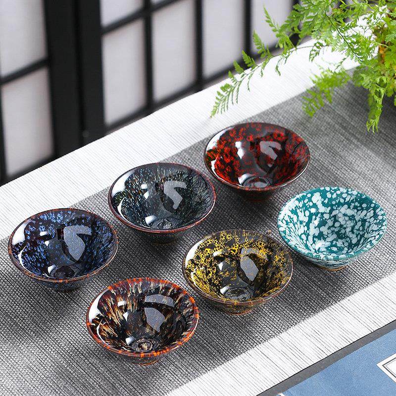 陶瓷功夫茶杯窑变品茗杯6色只装 主人杯单杯天目釉茶具茶碗斗笠杯,餐饮具,茶杯,淘宝优惠券,粉丝福利购,淘宝优惠卷