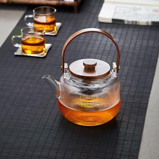 泡茶壶 圣裔堂木盖玻璃蒸煮茶壶电陶炉烧水壶双内胆耐高温家用日式