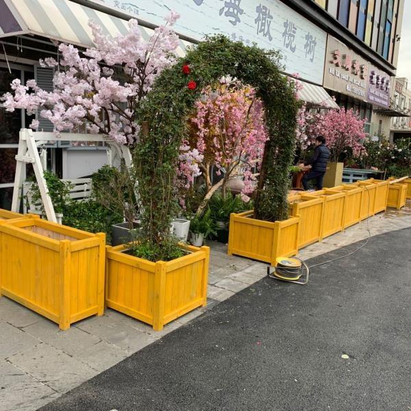 户外防腐木花箱实木花架花槽广场组合花盆花车园林碳化木花坛定做