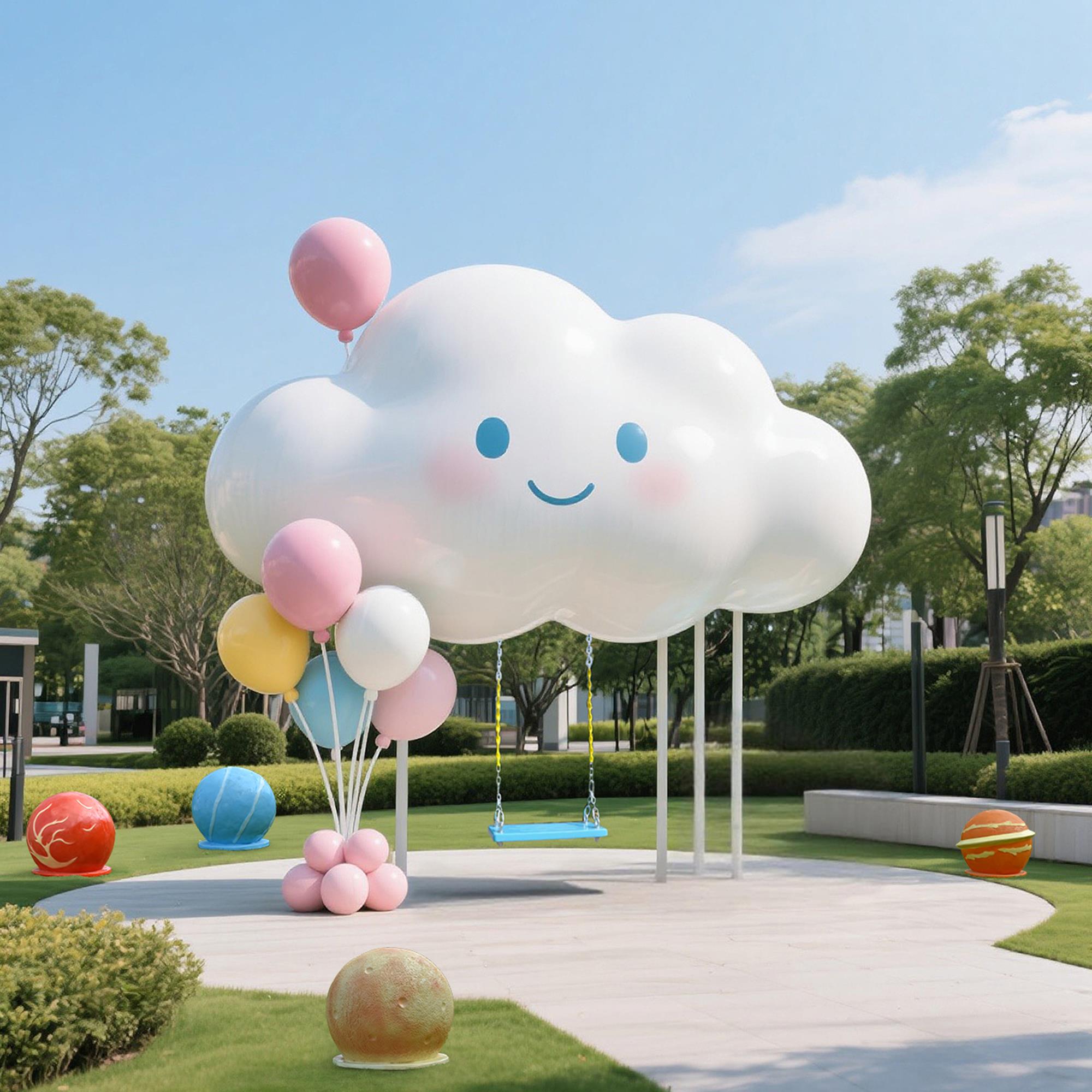 户外云朵蘑菇帽子秋千花园装饰摆件庭院公园草坪植物景观阳台造景