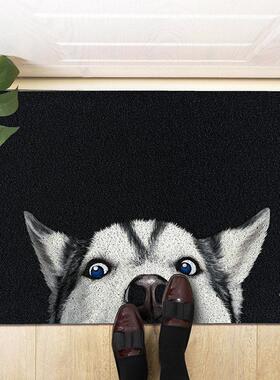 起贝可爱狗狗哈士奇地垫进门黑色地毯入户门厅门口玄关蹭脚垫门垫