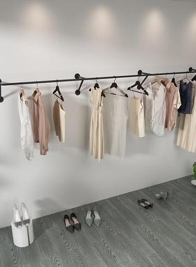 童装货架黑色壁挂衣架陈列架服装店展示架女装上墙直杆挂衣架简约
