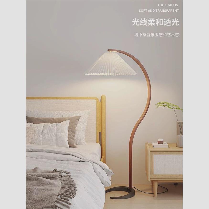 沙发灯落地灯氛围感客厅高级感z卧室书房网红百褶实木中古立式台