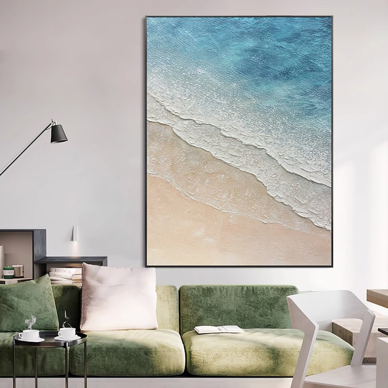 现代简约大芬村海浪纯手绘t肌理油画客餐厅玄关电表箱遮挡装饰挂图片