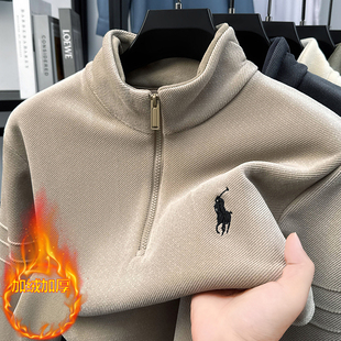 加绒卫衣2025新款男士半拉链刺绣加绒加厚保暖休闲卫衣潮流男装