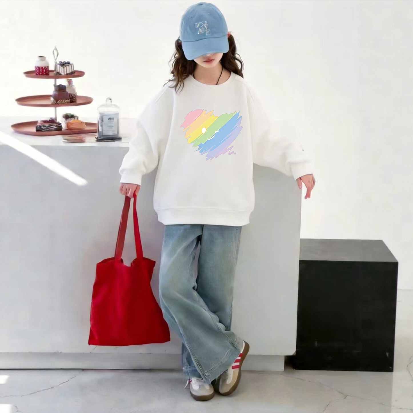 女童卫衣冬款女童圆领加绒上衣爱心春秋款女孩长袖保暖百搭卫衣