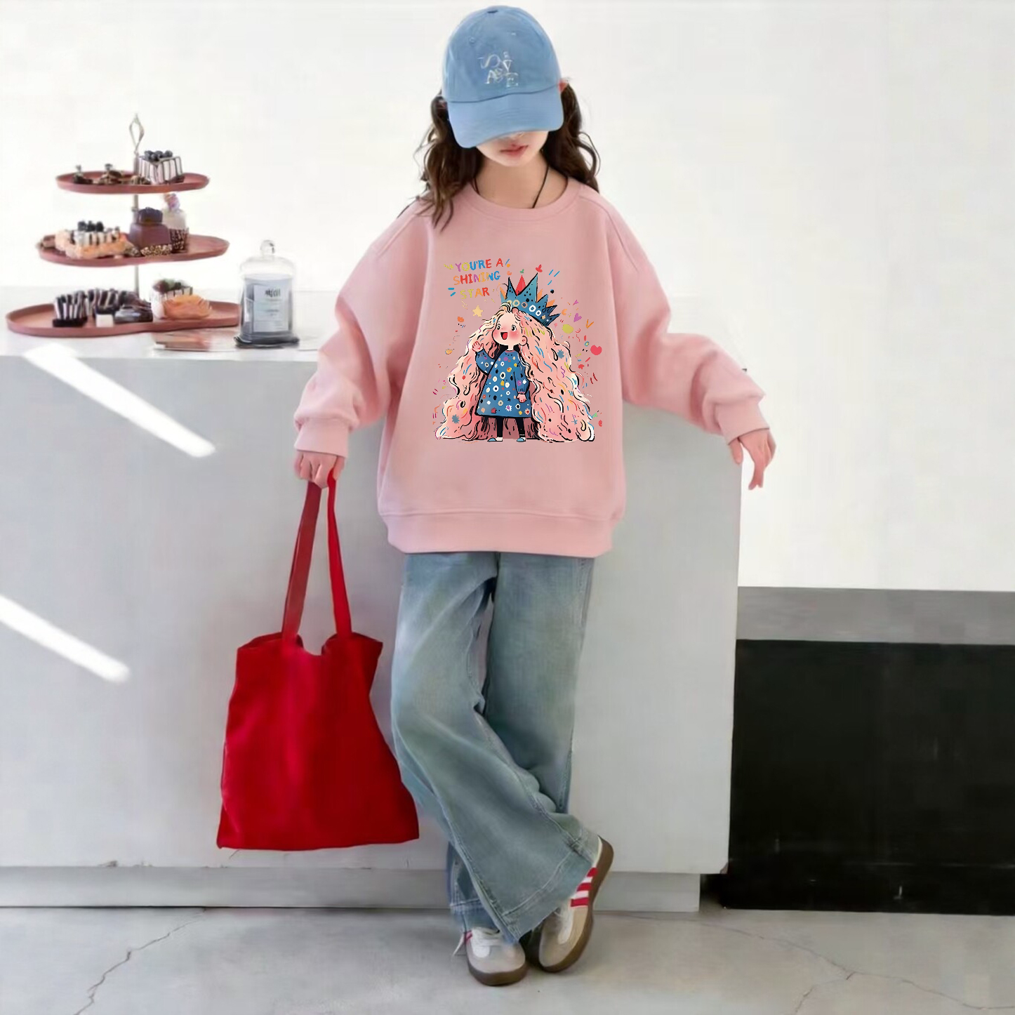 女童卫衣春秋款可爱女孩圆领长袖上衣儿童冬季加绒加厚外穿打底衫