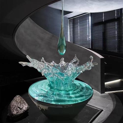 别墅酒店会所大堂透明树脂水花雕塑摆件售楼处大厅天花板水滴吊饰