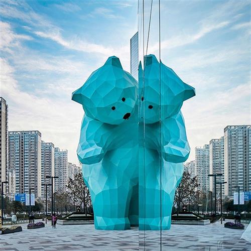 玻璃钢动物雕塑玻璃钢大型熊雕塑商场几何切面熊摆件户外园林景观