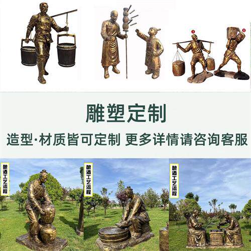 铸铜人物雕塑仿铜古代酿酒文化主题民俗小品人物雕塑工艺品