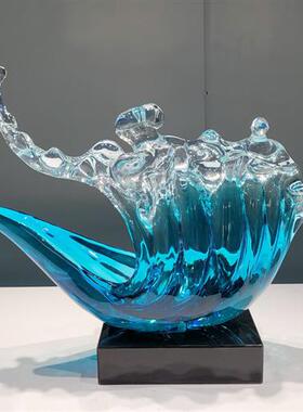 厂家现货碧蓝色浪花工艺品透明树脂摆件酒店玄关家居饰品艺术摆设
