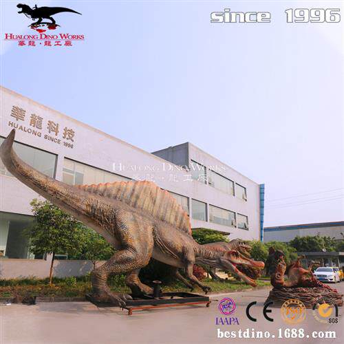 自贡大型新款仿真硅胶恐龙模型棘龙和鸭嘴龙打斗室外流量产品
