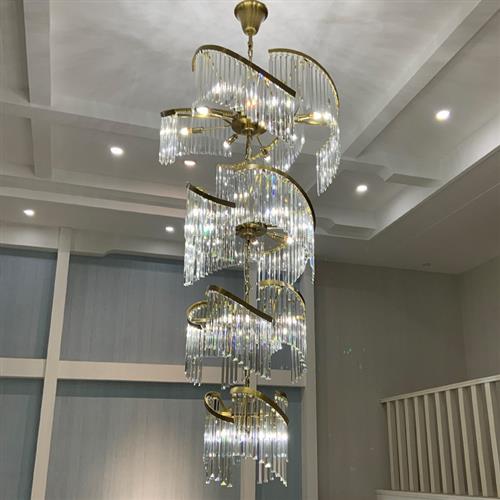 别墅客厅中空轻奢水晶楼梯灯复式楼水晶长挑空跃层大堂工程大吊灯