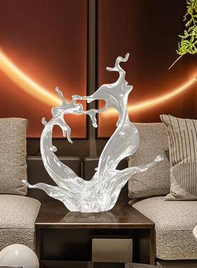 现代轻奢高档酒店大堂透明树脂雕塑浪花摆件客厅电视柜玄关装饰品
