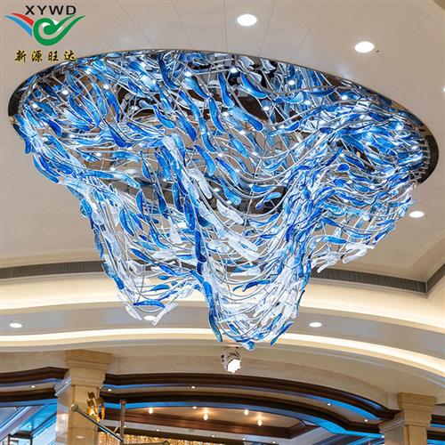 非标工程酒店大堂售楼部沙盘商场复式楼楼梯造型创意玻璃挂件吊灯