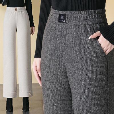 人字纹羊毛呢直筒小个子九分裤