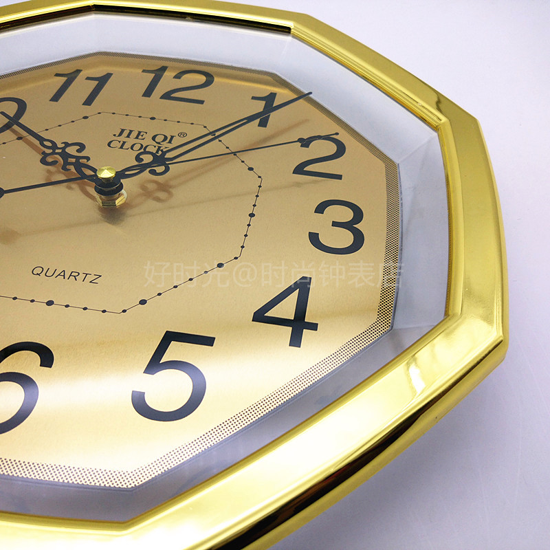 玻璃静音扫秒挂钟八角n形八卦招财客厅卧室金色时钟表AXC5lj5ksx